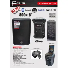 GENERICO - Parlante activo de 8 recargable USB BLUETOOTH de 800W FEUR PRO