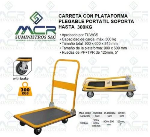 CARRETA CON PLATAFORMA PLEGABLE PORTATIL CAPACIDAD HASTA 300KG TOLSEN