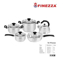 FINEZZA - JUEGO DE OLLAS ACERO INOXIDABLE 10 Pzas