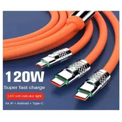 SMART - CABLE 3 EN 1 DE GROSOR EXTRA REFORZADO 120W CARGA RAPIDA 1.2 METROS