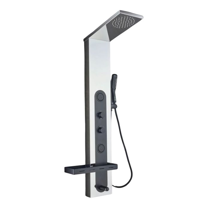 COLUMA DE DUCHA CON ESPEJO LUZ LED CROMADO CON NEGRO
