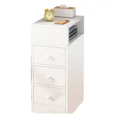 U BUY - Velador Angosto Con Cajones Bicolor Blanco