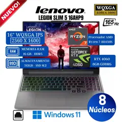 LENOVO - Laptop Legion Slim 5 16AHP9 16” WQXGA, Ryzen 7-8845HS, Ram 16GB, SSD 512GB, RTX 4060, Win11