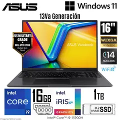 ASUS - Laptop Vivabook 16 X1605VA-MB195 Intel Core i9-13900H 16GB RAM 1TB SSD 16" WUXGA Indie Black