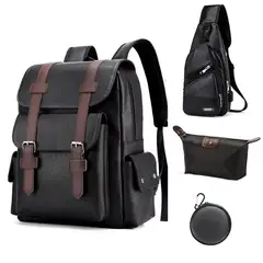 OVOTOUMI - 4 en 1 Mochila Cartera Bolso Juvenil hombre de Impermeable SSG-Negro