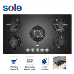 SOLE - Cocina Empotrable Vidrio Templado de 5 Hornillas 86 cm SOLCO033