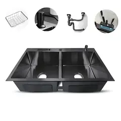 FRATELLI - LAVADERO DE COCINA ACERO DOBLE POZA NEGRO PRM-8448B