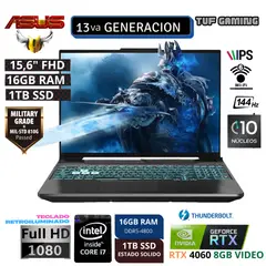ASUS - Laptop Gamer TUF F15 de 15.6", Intel Core i7, 10 núcleos, NVIDIA GeForce RTX 4060, 16GB RAM
