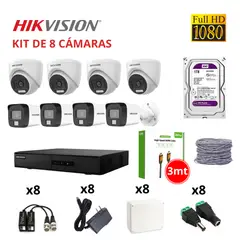 Hikvision - KIT 8 CÁMARAS DE SEGURIDAD FULL HD CON AUDIO + DISCO 1TB PURPURA