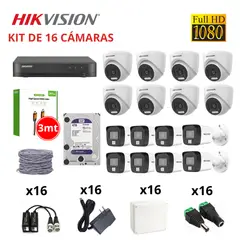 HIKVISION - KIT 16 CÁMARAS DE SEGURIDAD FULL HD CON AUDIO + DISCO 4TB PURPURA