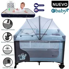 EBABY - Cuna Corral Happy Dream con Cambiador + Colchon Azul