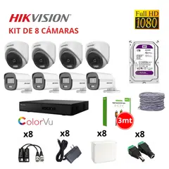 HIKVISION - KIT 8 CÁMARAS DE SEGURIDAD FULL HD COLOR VU C/ AUDIO + DISCO 1TB PURPURA