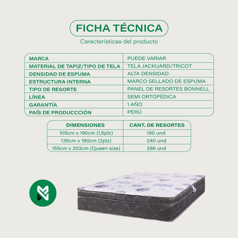 COLCHON SEMI ORTOPÉDICO 2 PLAZAS (240 RS)+Almohad