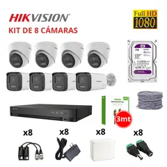 HIKVISION - KIT 8 CÁMARAS FULL HD C / AUDIO BIDIRECCIONAL Y ALARMA + DISCO 1TB PURPURA