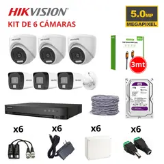 HIKVISION - KIT 6 CÁMARAS DE SEGURIDAD 5MP C/ AUDIO + DISCO 1TB PURPURA + HDMI 3M