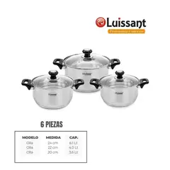 LUISSANT - JUEGO DE OLLAS EN ACERO INOXIDABLE 6 Pzas