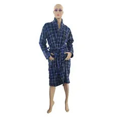 GENERICO - Bata de baño Toalla suave con bolsillo - Azul con Cuadros