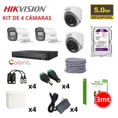 HIKVISION - KIT 4 CÁMARAS DE SEGURIDAD 5MP COLOR VU C/AUDIO + DISCO 1TB PURPURA