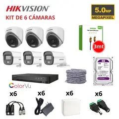 HIKVISION - KIT 6 CÁMARAS DE SEGURIDAD 5MP COLOR VU C / AUDIO + DISCO 1TB PURPURA