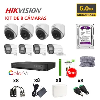 Hikvision - KIT 8 CÁMARAS DE SEGURIDAD 5MP COLOR VU C/AUDIO + DISCO 1TB PURPURA