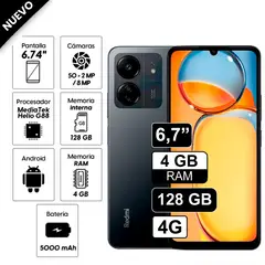 REDMI - Celular Xiaomi 13C 128GB 4GB ram cámara principal 50MP cámara frontal 8MP 67 Pulg Negro