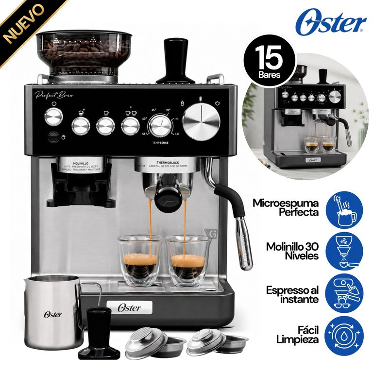 Cafetera Espresso Oster Perfect Brew BVSTEM7301 con Molinillo