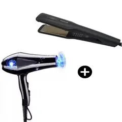 GENERICO - Pack Secadora Cabello 5000 Watts Hawareen + Plancha Rozia Negra