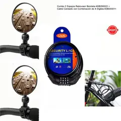 GENERICO - Combo 2 Espejos Retrovisor Bicicleta ADB200022 + Cable Candado con Combinación de 4 Dígitos ADB200011