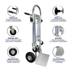GENERICO - Carro De Carga 3 En 1 de 350 Kg Plegable con Plataforma