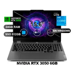 LENOVO - Laptop LOQ 15IAX9 I5-12450HX RTX3050 24GB RAM 512GB SSD 156 SIN WINDOWS 83GS00EQLM
