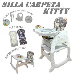 GENERICO - Nueva Silla Carpeta Gato 3 en 1 Kitty con Babero -Gris