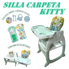 GENERICO - Nueva Silla Carpeta Gato 3 en 1 Kitty con Babero -Verde