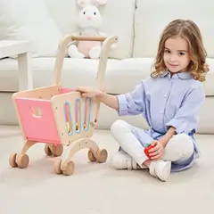 GULI GULI - CARRITO DE COMPRAS DEMADERA PARA BEBES ROSA