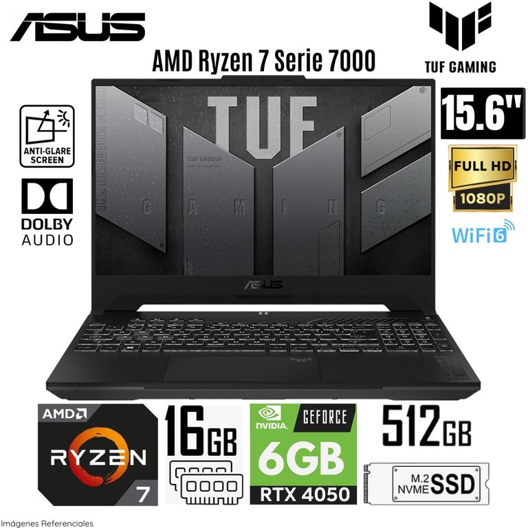Laptop Asus Tuf Gaming FA507NUR-LP005 AMD Ryzen7-7735HS 16GB RAM 512GB SSD 156 FHD RTX4050-6GB