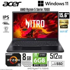 ACER - Laptop Nitro V15 ANV15-41-RORX AMD Ryzen5-7535HS 8GB RAM 512GB SSD 15.6" FHD RTX3050-6GB WIN 11