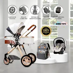 BABY - Coche Moisés de Lujo 4 en 1 «MADRID» Con Portabebé White