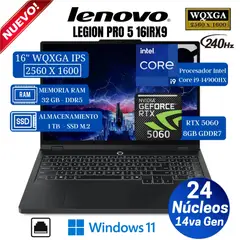 LENOVO - Laptop Legion Pro 5 16IRX10 16" WQXGA, Core i9-14900HX, Ram 32GB, Ssd 1 TB, RTX 5060, Win 11