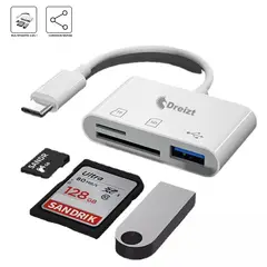 DREIZT - Lector de Tarjetas SD USB  3 en 1 Adaptador Tipo C Dreizt ADC210016