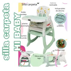 Baby - Silla con carpeta 3 en 1 comer/estudiar/jugar Gato Verde