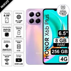 HONOR - Celular Libre X6B Plus 6.5 Pulg 256GB 8GB RAM Lila