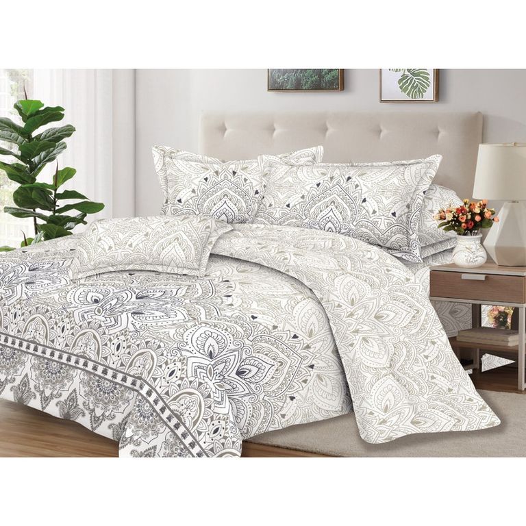 Juego de Sábanas 100% Suave Algodón 2Plazas 4 Piezas 2000 Hilos Blanco Gris