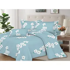 OEM - Juego de Sábanas 100% Algodón 2Plazas 4 Piezas 2000 Hilos Celeste Blanco