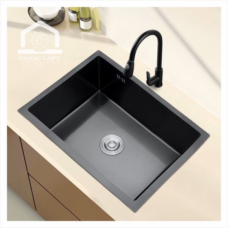 Lavadero de Cocina Acero Inoxidable 1 Poza Negro 60x45 cm