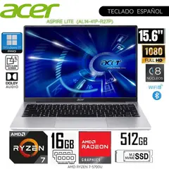 ACER - Laptop Aspire AMD Ryzen 7-5700U 16GB RAM 512GB SSD 156 FHD AL14-41P-R27P