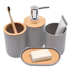 GENERICO - Set de Accesorios Para Baño x4 pzs - Color Gris