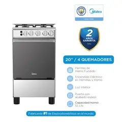 MIDEA - Cocina a Gas 20'' 4 Quemadores Puerta Espejo Silver