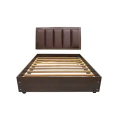 MUEBLES MACRUMO - Cama de melamina tapizada de ultra cuero modelo Cali - 1.5 Plz - Marrón