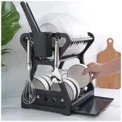 GENERICO - Escurridor de Platos Vajilla 2 Niveles Soporte para Cubiertos Negro