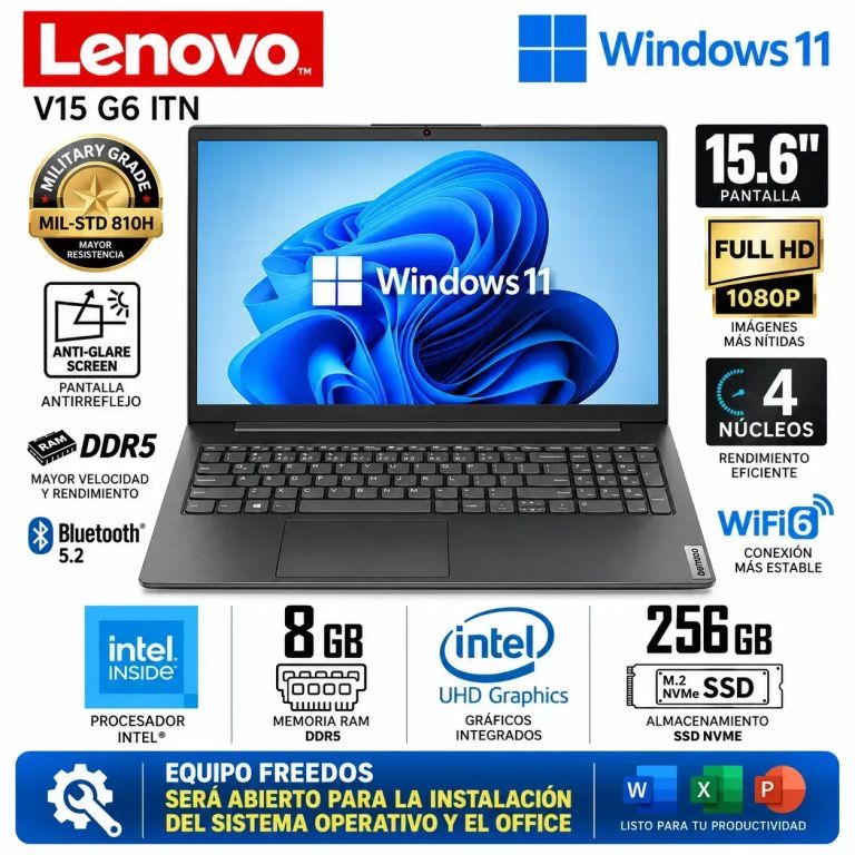 Laptop Lenovo V15 G6 ITN, 15.6" FHD TN, Intel N100 8GB Ram 256Gb sdd