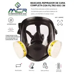 GENERICO - MASCARA RESPIRADOR DE CARA COMPLETA CON 2 FILTRO 6003